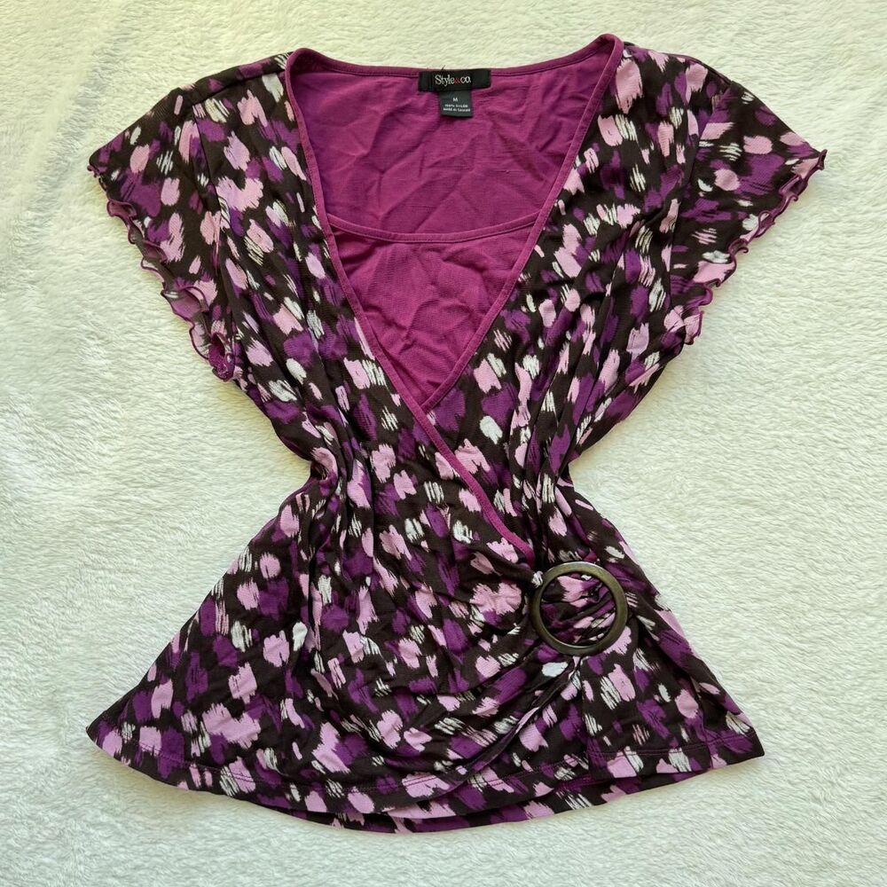 Vintage Wrap Top \ Y2K Patterned Blouse by Style & Co.